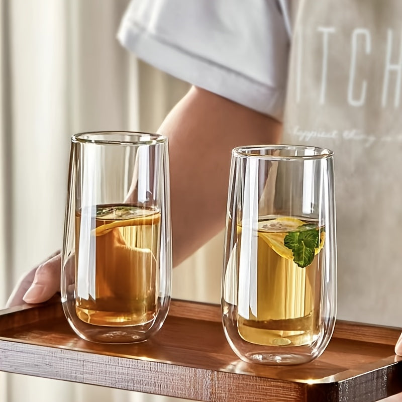 4/6 piezas Tazas de vidrio aislado de doble pared de borosilicato, sin plomo, reutilizables, redondas, seguras para congelador, multiusos, con seguridad para lavadora para uso en el hogar, vasos para leche y bebidas