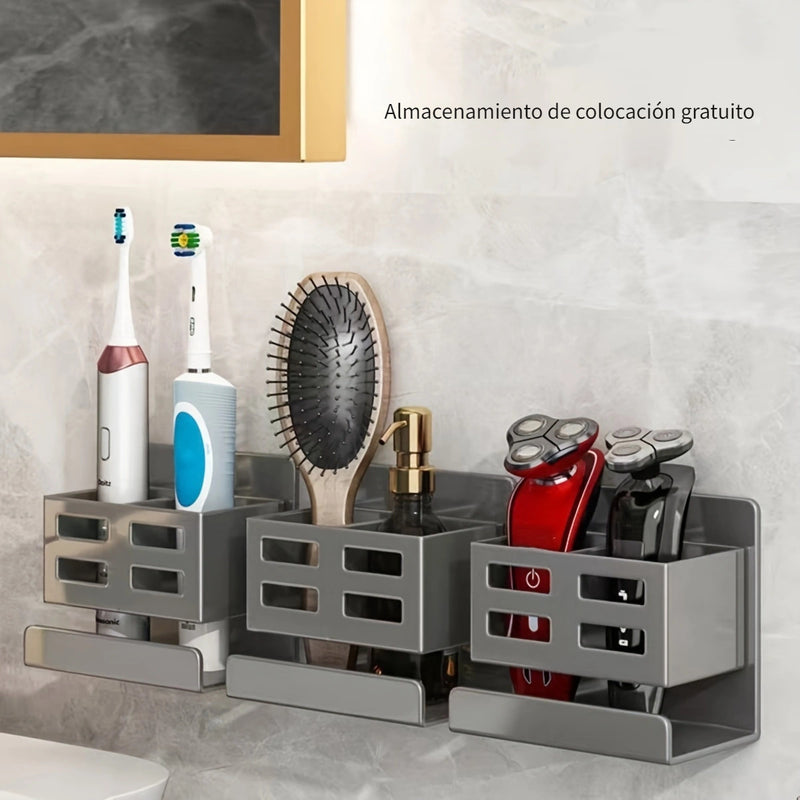 Un cilindro de almacenamiento para peines en el fregadero, un soporte para cepillo de dientes y afeitadora para el baño, una caja de almacenamiento para limpiador facial y un organizador de montaje en pared que no requiere taladro, caddies de ducha