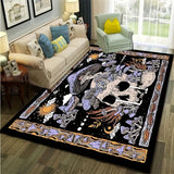 Alfombra Antideslizante con Patrón de Calavera y Setas - Lavable a Máquina, Perfecta para Sala de Estar, Dormitorio, Baño y Decoración de Entrada