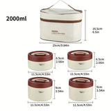 Juego de 1 lonchera térmica redonda de 2000 ml con 4 recipientes de acero inoxidable, apta para microondas, ideal para oficina, escuela, viajes, picnic y comida para llevar