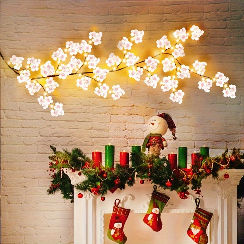 Guirnalda de Cerezo con Flores Artificiales TPGEBO de 1 pieza y 100 LEDs - Ramas Flexibles Alimentadas por USB, Luces de Hada Blancas Cálidas de 179.98 cm para Navidad, Día de San Valentín, Primavera, Fiesta de Año Nuevo (Baterías No Incluidas), Decoraci