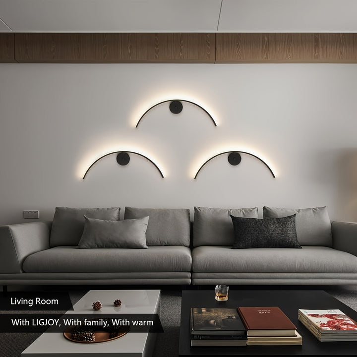 1 pieza de moderno reloj de pared de metal, lámpara de pared de media luna LED, reloj de pared mate negro, muy adecuado para dormitorio, sala de estar, pasillo, escaleras, hotel, restaurante, decoración.