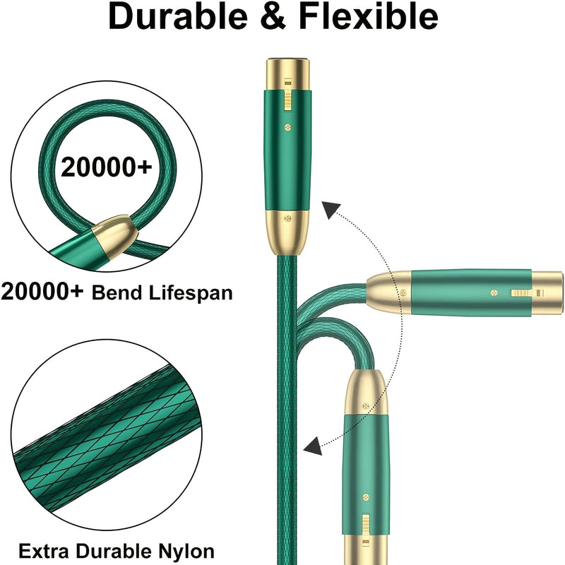 Cable XLR macho a hembra Nuosiya, 1 unidad, cable balanceado de 3 pines con conectores dorados, ideal para micrófonos, amplificadores, DMX 512, mezcladoras - 6.6 m (21.7 pies) de largo, para grabación y presentaciones en vivo, equipo de sonido en vivo |