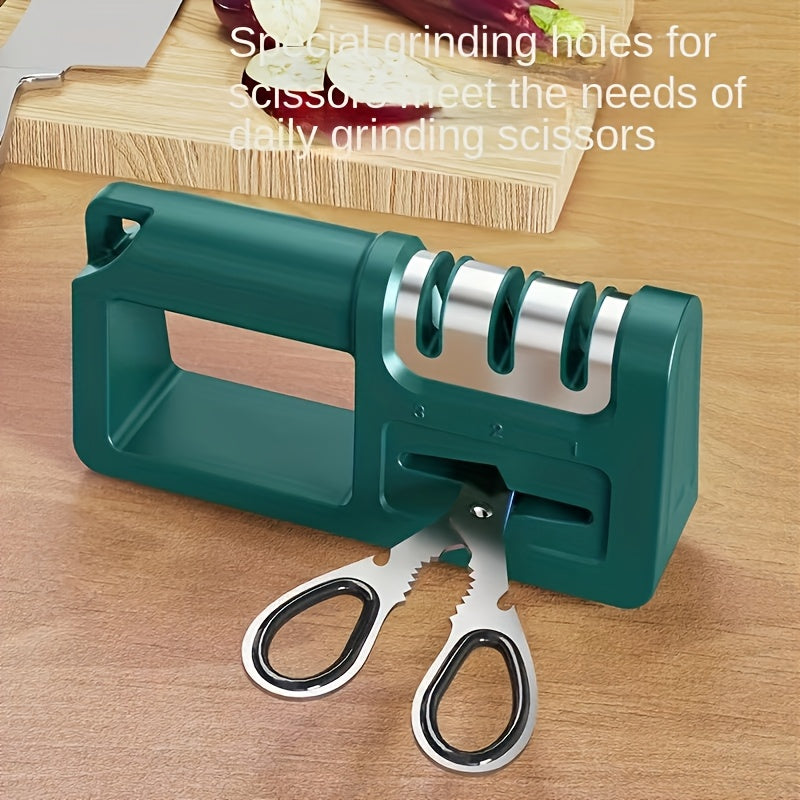 1 pieza, afilador de cuchillos manuales 4 en 1, afilador de cuchillos de cocina, tijeras y herramientas, doble surco grueso/fino, material ABS, no necesita batería, sistema de afilado de cocina, afilador elegante, construcción duradera