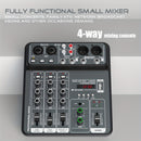 Consola de Mezcla BOMGE Profesional 4 Canales con Interfaz USB, Compatible con MP3 y Entrada de Computadora, Ideal para Estudio, Streaming en Vivo, Grabación y Podcasting