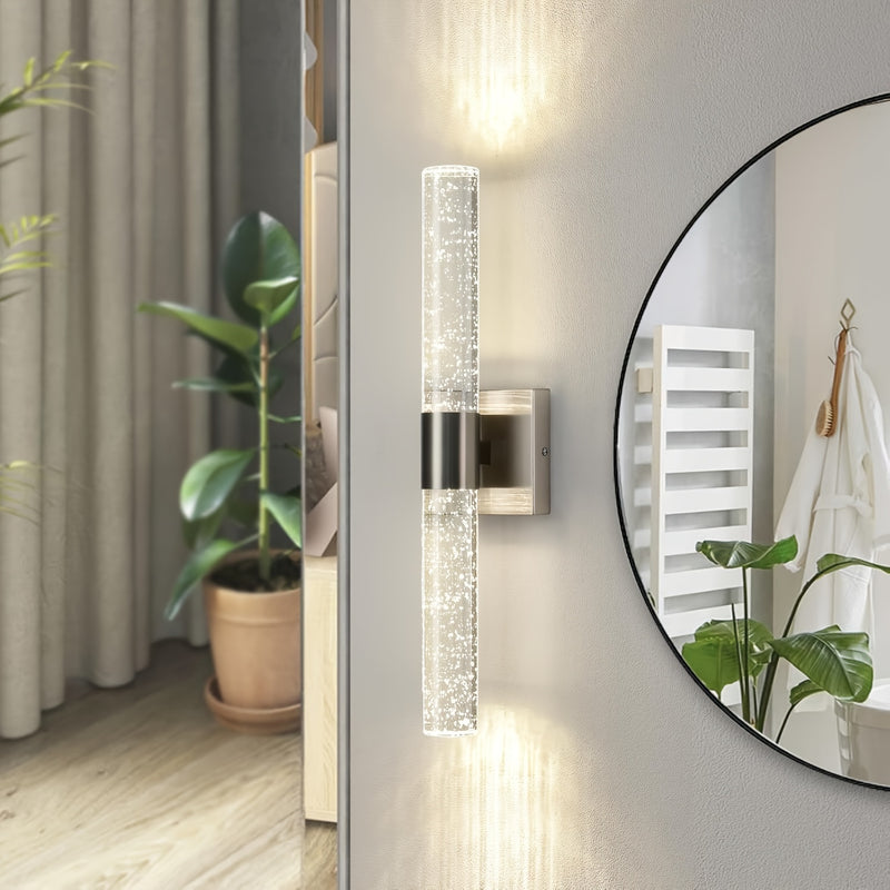 Aplique Moderno para Baño Aplique Plateado Iluminación de Pared Aplique de Pared LED de Cristal 39.88 cm 5000K Aplique de Tocador de Baño Montado en Pared Vertical y Horizontal para Dormitorio y Sala de Estar