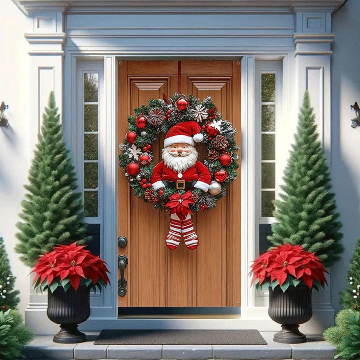 Decoraciones de Navidad - Elegantes cortinas de puerta de Navidad con corona de Papá Noel, decoraciones festivas para porche, material de poliéster, estilo contemporáneo, lavables a máquina, adecuadas para varios tipos de habitaciones.