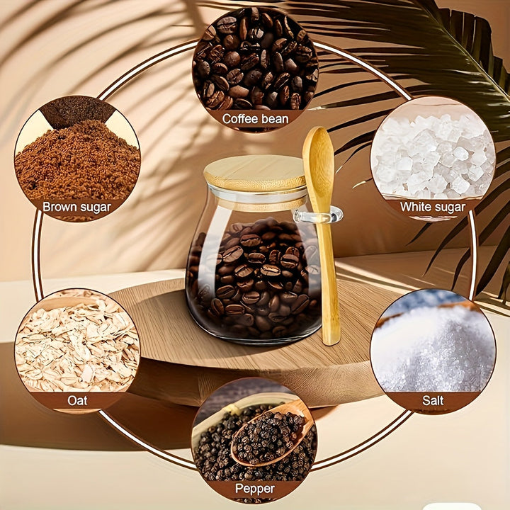 Juego de 3 recipientes de vidrio transparente para bocadillos, con tapa cuchara, herméticos, reutilizables, para cocina y despensa