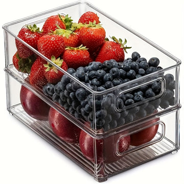 Contenedores de Almacenamiento de Plástico Transparente con Asas - Organizadores Herméticos Apilables para Congelador y Nevera, Frutas, Verduras, Huevos y Granos Secos - Ahorra Espacio en la Cocina