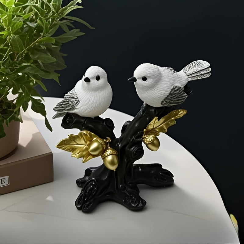 Elegante estatua de pájaro de resina blanca con detalles de rama dorada - Decoración de hogar inspirada en el estilo vintage, perfecta para espacios interiores y exteriores, agrega un toque de elegancia a cualquier jardín o patio, decoración de pájaros.