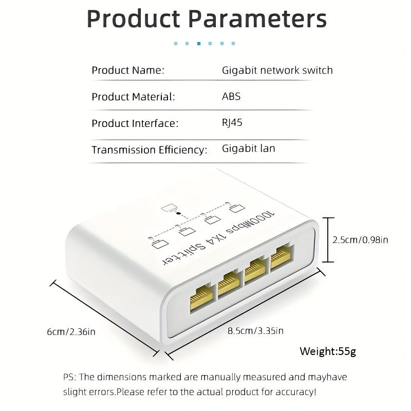 Divisor de red Gigabit Ethernet 1 a 4 - Divisor de red con cable de alimentación USB, adaptador de red de alta velocidad de 1000 Mbps RJ45 para cable Cat 5/5e/6/7/8 [4 dispositivos conectados simultáneamente]