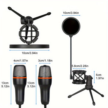 Micrófono de condensador USB profesional RGB para gaming, plug & play, con trípode y filtro pop-up, ideal para grabación en estudio, streaming, podcasts y juegos, conexión MicroUSB, color rojo/negro