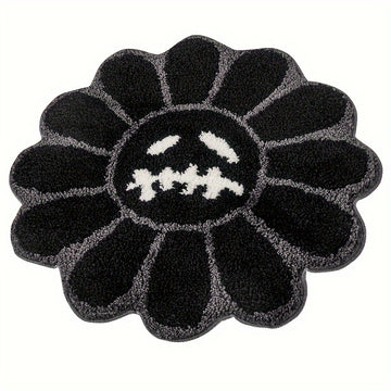 Alfombra redonda de girasol artístico retro, suave y esponjosa, para sala y dormitorio, tapete antideslizante para el hogar con respaldo de TPR, peluche grueso con un peso de 2000 g por metro cuadrado y un grosor de 15 mm, ideal para tapetes pequeños en