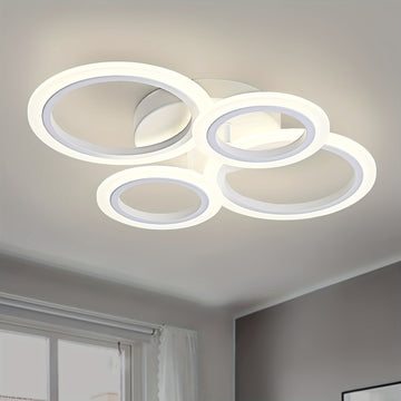 Luminaria de techo LED moderna - Sombra de acrílico de 4 anillos, montaje semibrillo, iluminación superior desmontable de 4000K no regulable para cocina, sala de estar, dormitorio, lavandería - Iluminación de área interior, cableado, incluye hardware de