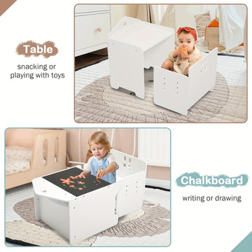 Juego de mesa y sillas soltarabebe, mesa de madera para niños con pizarra negra, sillas ajustables en altura, ideal para dibujar, comer y fácil almacenamiento