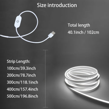 1 pieza de tira de luz neón blanca de 1-5m (3.28-16.4 pies) con voltaje seguro de 5V, conexión USB táctil, se puede cortar y doblar, adecuada para decoración interior, paisajes exteriores, ambiente festivo, escenas de bricolaje