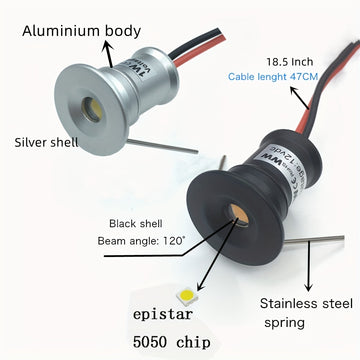 9 piezas de mini luces LED empotradas para techo DC12V, focos regulables de 1W para exteriores, luces en negro y plata, 3000K blanco cálido, lámparas LED pequeñas, 6000K blanco frío, para vitrinas, dormitorio, fiestas, KTV, DJ, bricolaje, escaleras e ilu
