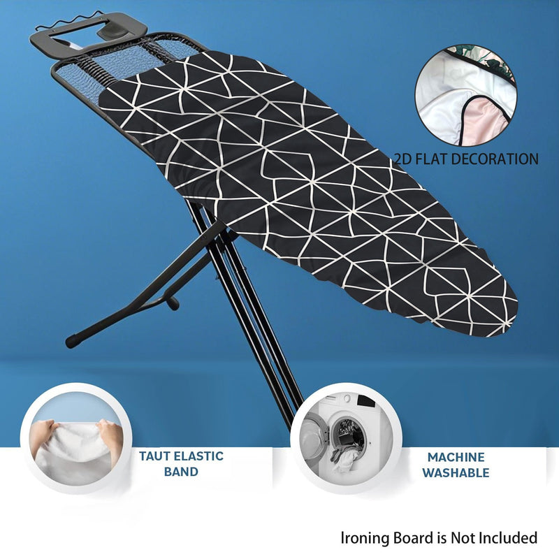 1 pieza, funda de tabla plana de hierro liso 2D geométrica negra y blanca con borde elástico ajustable y correas de fijación - Se adapta a la mayoría de las tablas estándar, no eléctrica, contenido de hierro, accesorios de tabla