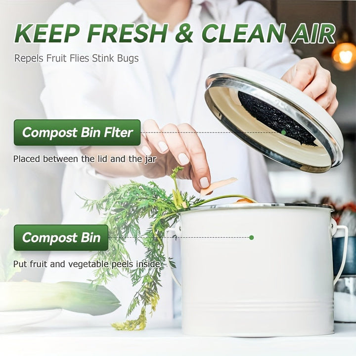 Filtros de carbón activado para cubo de compost 17.02 cm - Paquete de 4, Almohadillas de filtro de repuesto absorbentes de olores, Diseño redondo para cortar a medida, Material de polipropileno para cubo de cocina