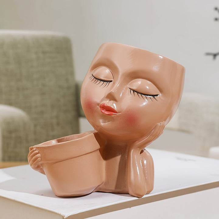 Jarrón de resina clásico con diseño de rostro humano - Ideal para decoración del hogar