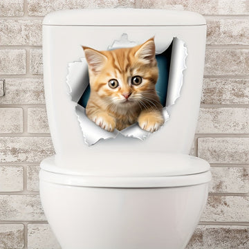 Adhesivo Para Tapa De Inodoro Con Lindo Patrón De Gato, Pegatina Autoadhesiva Para Tanque De Inodoro, Pegatina Decorativa Creativa Para Cubierta De Inodoro, Accesorios De Baño, Decoración Para El Hogar