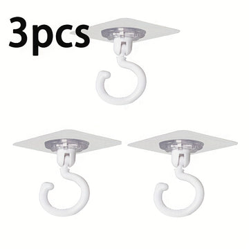 Conjunto de 3 ganchos de techo autoadhesivos y giratorios 360°, soporte de pared sin taladro para dosel de cama, mosquiteros, bufandas y almacenamiento de bolsos