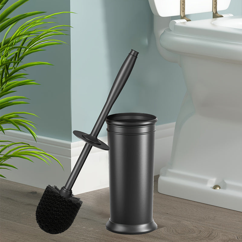1 Unidad De Cepillo Para Inodoro, Cepillo Para Taza De Inodoro Con Mango Extra Largo, Cerdas Duraderas Para Limpiar El Inodoro Y Soporte Cubierto, Juego De Cepillos Para La Limpieza Del Baño, (Negro, 1 Juego)