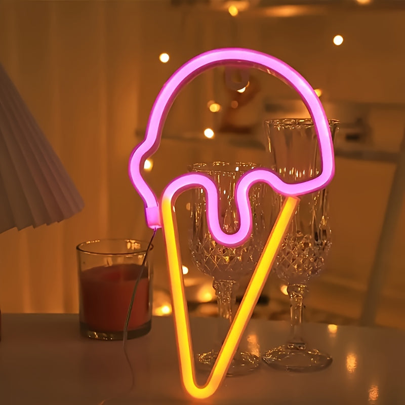 1 pieza de luz de helado de nieve rosa, alimentada por USB o batería, serie de enfriamiento de verano, decoración del hogar, ideal para camión de comida, restaurante, luz nocturna de habitación, decoración de fiesta (batería no incluida), colgante de par