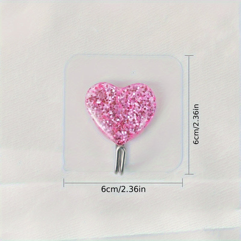 5 Piezas, Ganchos Adhesivos Con Diseño De Corazón Con Lentejuelas Brillantes, Sin Necesidad De Taladrar, Acero Inoxidable, Perchas De Pared De Gran Capacidad De Carga, Decoración Contemporánea Para Baño, Dormitorio, Entrada