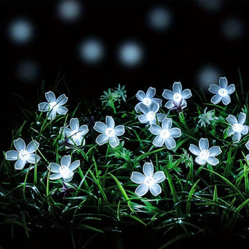 Luces de cuerda de flores de cerezo alimentadas por energía solar, 8 modos, 5m/6.5m, 20/30 LED, plástico, tema floral, control de botón de pulsar, función de parpadeo, carga solar, batería de níquel, para jardín, boda, decoración de festival
