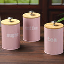 Juego de Recipientes Pequeños para Cocina, Set de 3 Contenedores Metálicos Vintage de 25 oz para Café y Azúcar con Tapa de Bambú, Decoración Rústica para Almacenamiento de Comida