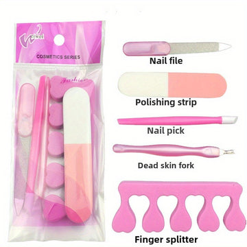 Juego de 5 piezas de herramientas de manicura, lima exfoliante, separador de dedos y juego de protector de uñas