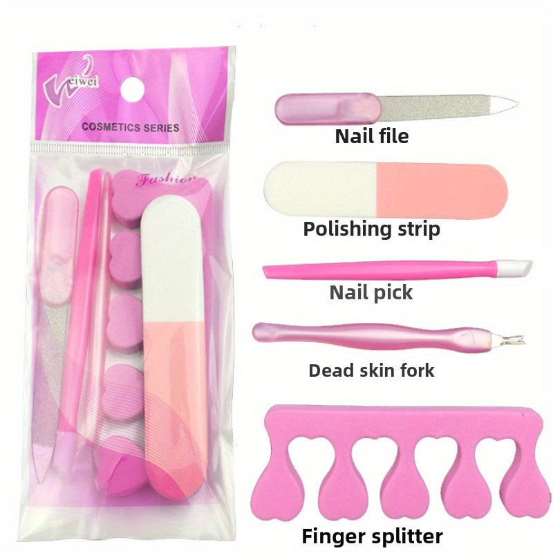 Juego de 5 piezas de herramientas de manicura, lima exfoliante, separador de dedos y juego de protector de uñas
