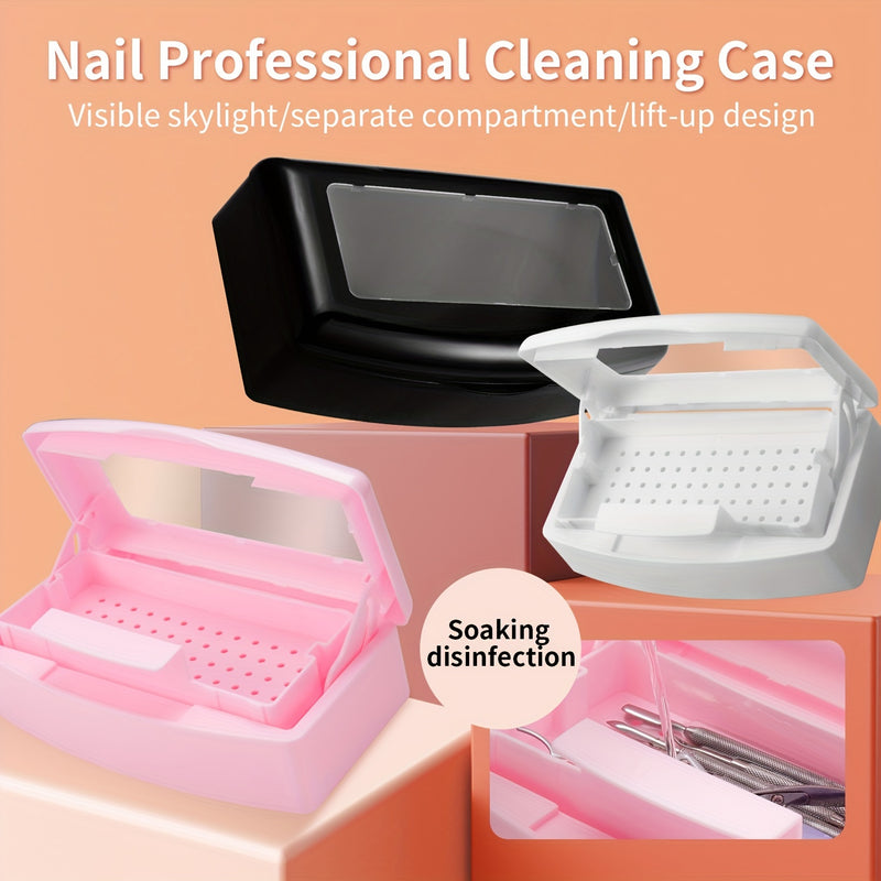 Caja desinfectante para herramientas de manicura rosa - Organizador con compartimentos para limpieza y almacenamiento, desinfección rápida en 5 minutos, ideal para salones de belleza, organizador para salón de uñas | Diseño compacto | Organizador eficien