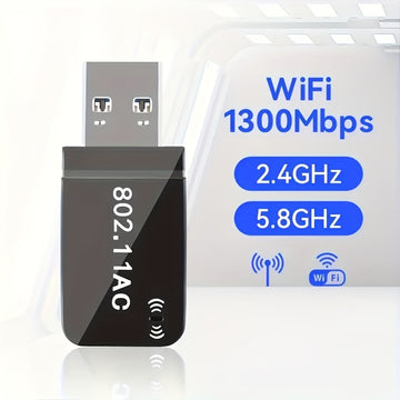 Adaptador sin varillas para PC de Escritorio Adaptador de Red USB sin varillas 1300Mbps con Antena Doble Banda de Alta Ganancia Integrada 5G/2.4G para Windows 7/8/8.1/10/11, ¡da capacidad WiFi y función de punto de acceso móvil instantáneamente a tu PC!