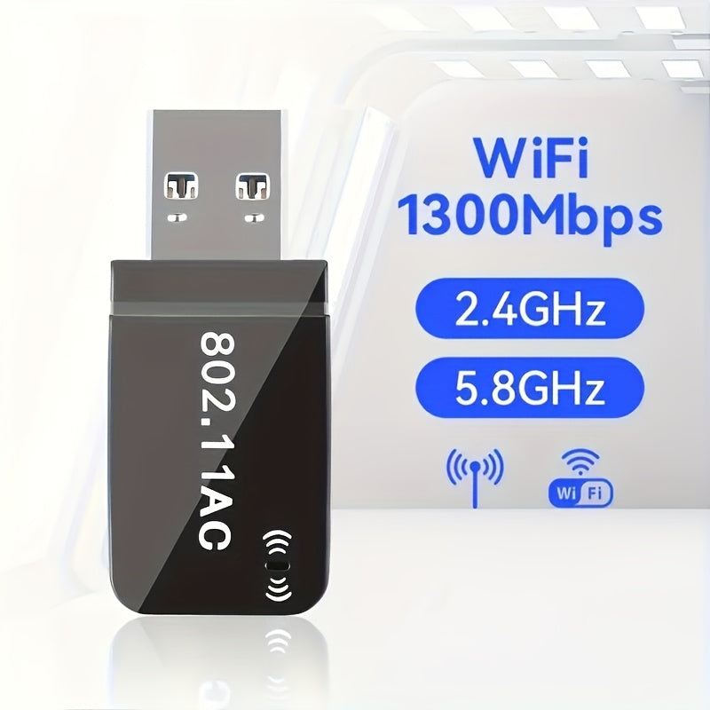 Adaptador sin varillas para PC de Escritorio Adaptador de Red USB sin varillas 1300Mbps con Antena Doble Banda de Alta Ganancia Integrada 5G/2.4G para Windows 7/8/8.1/10/11, ¡da capacidad WiFi y función de punto de acceso móvil instantáneamente a tu PC!