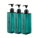Set de 3 botellas recargables de plástico de 500 ml para champú, acondicionador y gel de baño con etiquetas impermeables para decoración del baño en casa - Contenedores de jabón para la ducha sin necesidad de electricidad