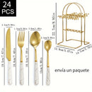 1 Set, Cubertería Occidental, Especial, Para Carne, Con 24 Cuchillos, Tenedores Y Cucharas, Elegante Y Versátil Cubertería De Alta Gama Para Café, Postre, Pastel, Helado, Pan, Cocina De Hotel, Hogar, Embalaje De Caja De Regalo, Decoración De Mesa
