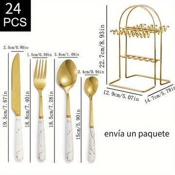 1 Set, Cubertería Occidental, Especial, Para Carne, Con 24 Cuchillos, Tenedores Y Cucharas, Elegante Y Versátil Cubertería De Alta Gama Para Café, Postre, Pastel, Helado, Pan, Cocina De Hotel, Hogar, Embalaje De Caja De Regalo, Decoración De Mesa