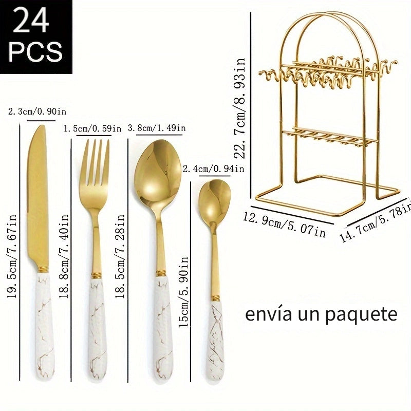 1 Set, Cubertería Occidental, Especial, Para Carne, Con 24 Cuchillos, Tenedores Y Cucharas, Elegante Y Versátil Cubertería De Alta Gama Para Café, Postre, Pastel, Helado, Pan, Cocina De Hotel, Hogar, Embalaje De Caja De Regalo, Decoración De Mesa