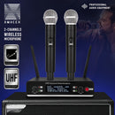 Sistema de micrófono inalámbrico UHF de doble canal AmaceX GM-621 con control de volumen, conector de 6.35 mm, ideal para escenarios, bandas, estudios, músicos y karaoke