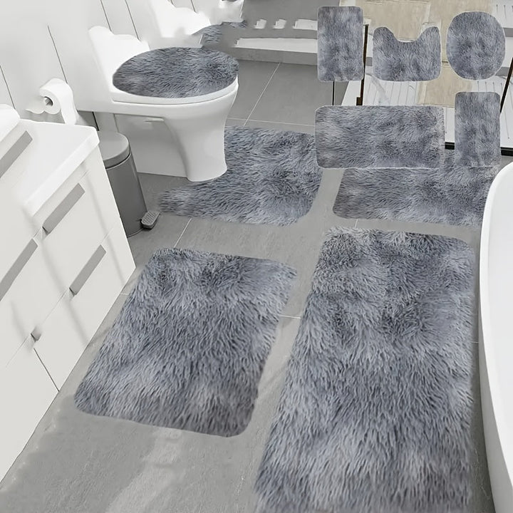 Juego de 5 Alfombrillas Suaves y Esponjosas para Suelo, Tapetes Antideslizantes para Baño, Estilo Tie-Dye, Alfombras Lavables, Decoración de Lujo Adecuada para Diversos Estilos de Hogar