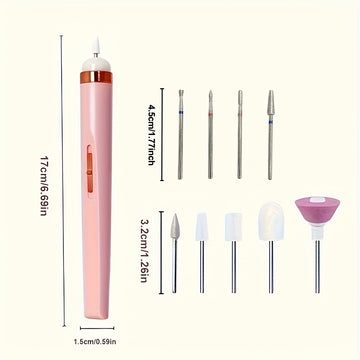 Fichero de uñas portátil, taladro de uñas eléctrico con 9 piezas de acoplamiento, carga USB, 2 velocidades ajustables para manicura y kit de herramientas de cuidado de uñas