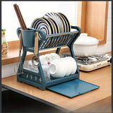 Estantes de cocina, rejilla de drenaje de plástico, rejilla de tazas, bandeja, utensilios de cocina, rejilla de almacenamiento, rejilla de platos doble, almacenamiento.