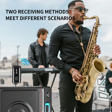 Artículo de Venta Caliente 2025: Micrófono sin varillas UHF para Saxofón, Microfono Clip-On para Instrumentos de Madera y Trompeta, Sistema Transmisor y Receptor Recargable con Distancia de Transmisión hasta 48.77 metros, Apto para Trompeta, Trompa Franc