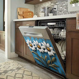 1pc Adhesivo Rústico de Margarita para Lavavajillas - Diseño de Campo de Margaritas en 3D, Pegatina Autoadhesiva de PVC para Armarios de Cocina, Puertas de Despensa y Horno - Decoración Hogareña Amigable para Inquilinos con Flores Blancas y Naranjas sobr