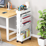 Estantería de Escritorio con 5 Niveles y Ruedas - Almacenamiento Multifuncional para Libros, Revistas y Periódicos - Adecuada para Oficina, Estudio, Dormitorio, Sala de Estar