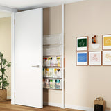 Estantería Metálica Inclinada de 5 Niveles con Panel Trasero, Estantes Ultradelgados Montados en la Pared para Sala de Estudio, Blanco, Sin Requiere Ensamblaje, Diseño Independiente, Solución de Almacenamiento que Ahorra Espacio