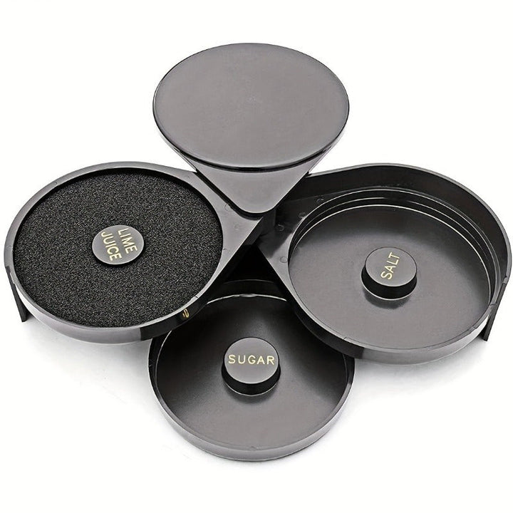 Juego de herramientas para bartender de 3 niveles con recipientes de plástico para sal y azúcar, organizador multiusos para margaritas y cócteles, accesorios duraderos para bares, esenciales para mixología profesional y entretenimiento en casa, diseño el