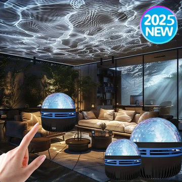 Proyector de Sistema de Entretenimiento Exterior con Cobertura Completa de 360°, Batería Recargable de 150mAh Alimentada por USB, Control Remoto y Diseño Duradero en Plástico para Ambiente de Jardín Trasero, Patio, Junto a la Piscina, Experiencia Inmersi
